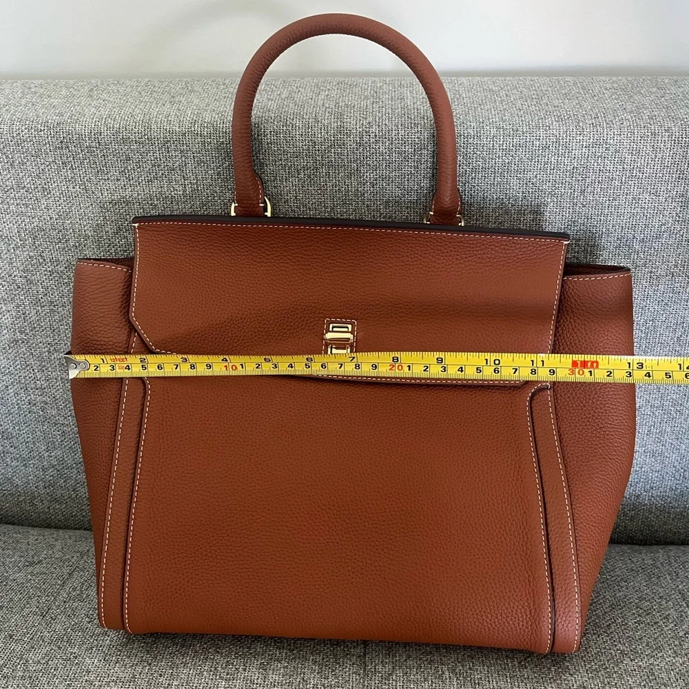 Dissona Italy Leather Satchel/Handbag with Shoulder Straps, Camel Brown - Picture 2 of 7